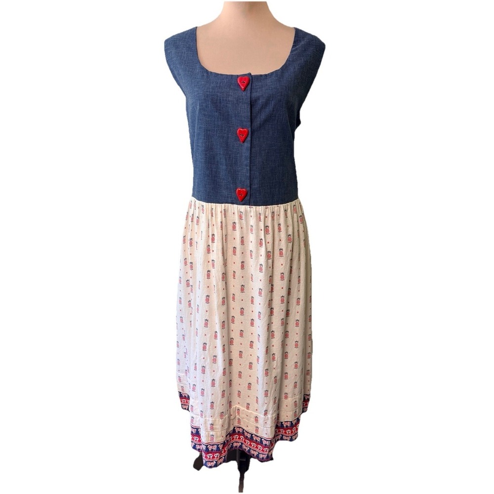 OOAK Vintage Plus Size Cottage Dress Jumper 1990s Midi 1X Modest Teacher Animal